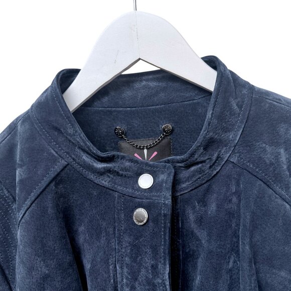 ISAAC MIZRAHI Live! Womens Leather Jacket Blue Suede Snap Front Casual QVC Moto - Picture 5 of 12